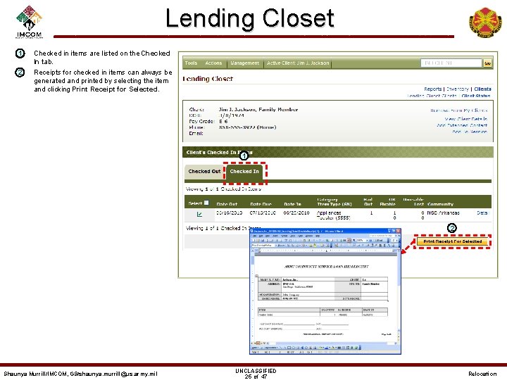 Lending Closet – 1 – 2 Checked in items are listed on the Checked