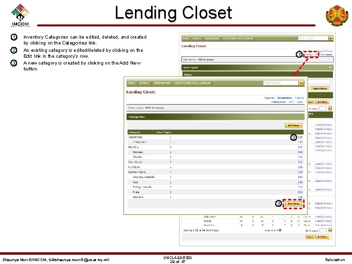 Lending Closet – 1 – 2 – 3 Inventory Categories can be edited, deleted,