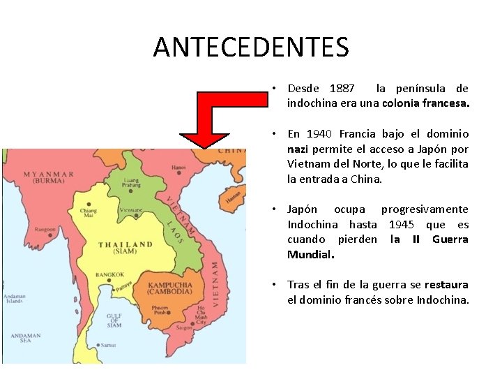 ANTECEDENTES • Desde 1887 la península de indochina era una colonia francesa. • En