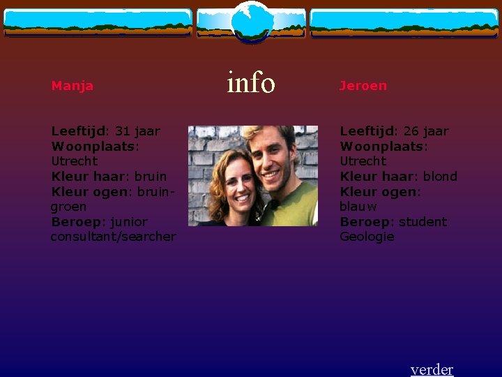 info Manja Jeroen Leeftijd: 31 jaar Woonplaats: Utrecht Kleur haar: bruin Kleur ogen: bruin