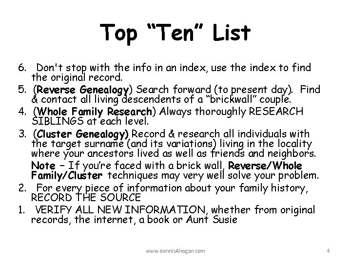 Top “Ten” List 6. Don't stop with the info in an index, use the