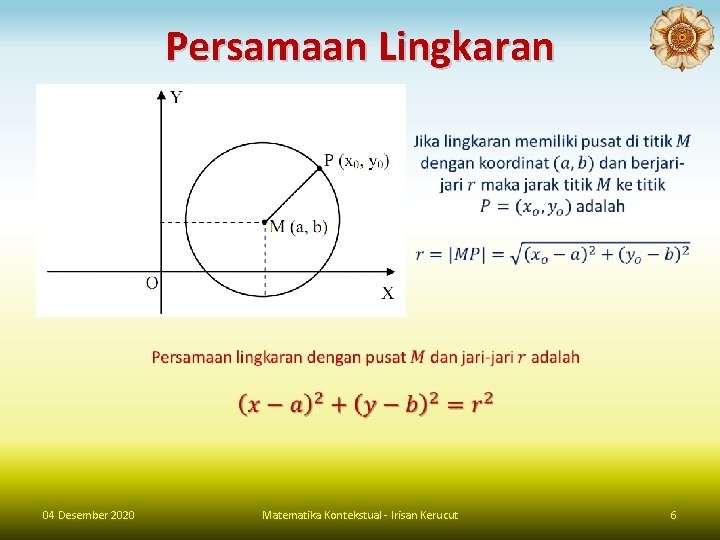 Persamaan Lingkaran 04 Desember 2020 Matematika Kontekstual - Irisan Kerucut 6 