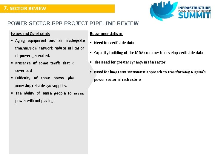 7. SECTOR REVIEW POWER SECTOR PPP PROJECT PIPELINE REVIEW Issues and Constraints § Aging