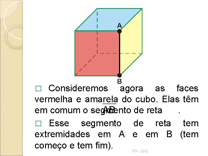 Consideremos agora as faces vermelha e amarela do cubo. Elas têm em comum o