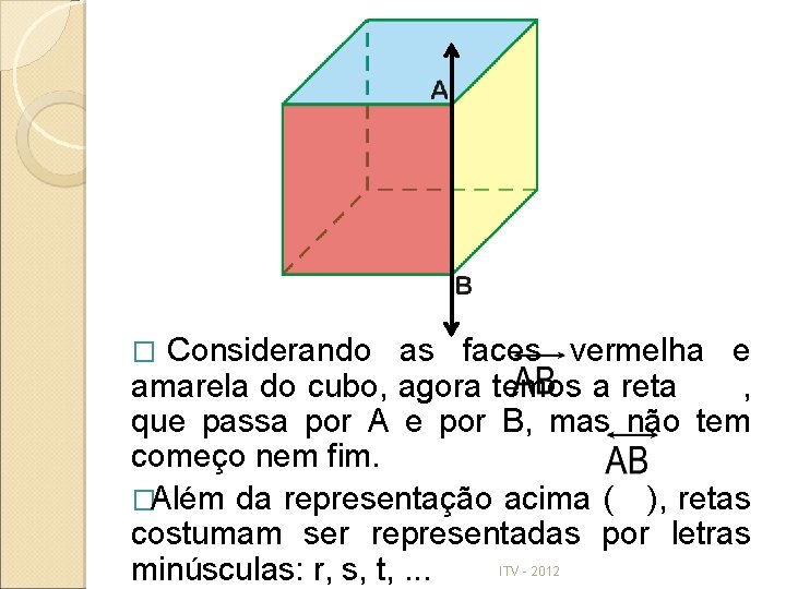 Considerando as faces vermelha e amarela do cubo, agora temos a reta , que