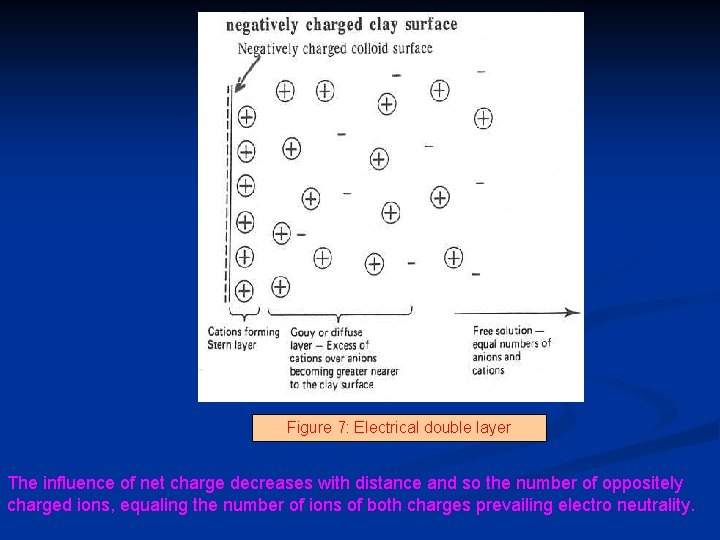 Figure 7: Electrical double layer The influence of net charge decreases with distance and