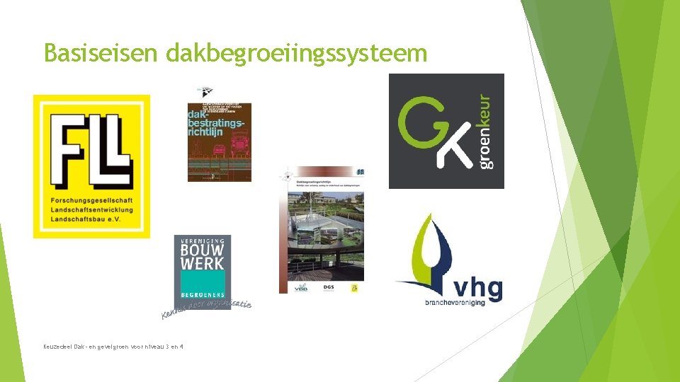 Basiseisen dakbegroeiingssysteem Keuzedeel Dak- en gevelgroen voor niveau 3 en 4 Basiseisen dakbegroeiingssysteem Keuzedeel Dak- en gevelgroen voor niveau 3 en 4