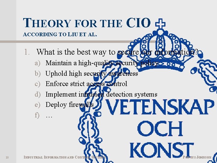 THEORY FOR THE CIO ACCORDING TO LIU ET AL. 1. What is the best