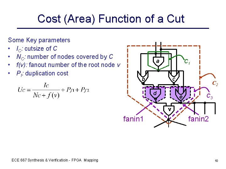 Cost (Area) Function of a Cut Some Key parameters • IC: cutsize of C