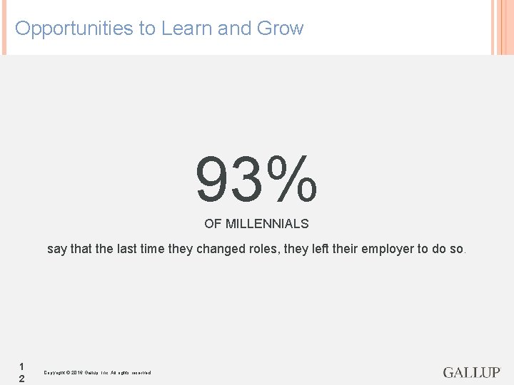 Opportunities to Learn and Grow 93% OF MILLENNIALS say that the last time they