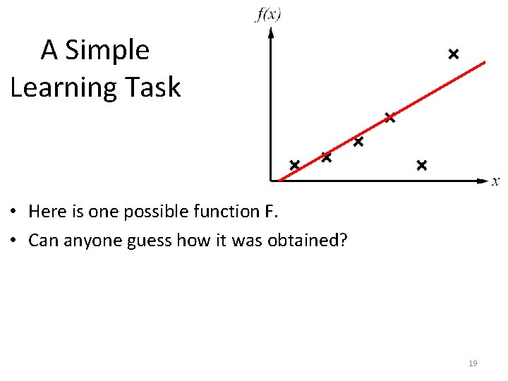 A Simple Learning Task • Here is one possible function F. • Can anyone