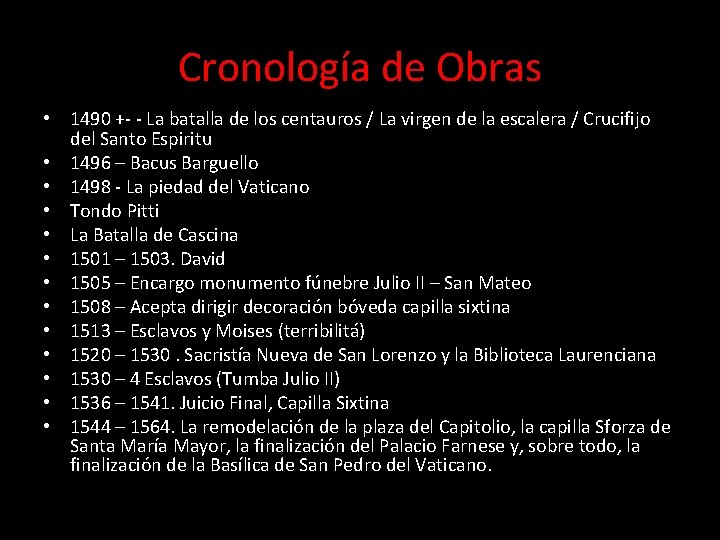Cronología de Obras • 1490 +- - La batalla de los centauros / La