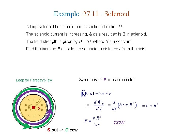 Example 27. 11. Solenoid A long solenoid has circular cross section of radius R.