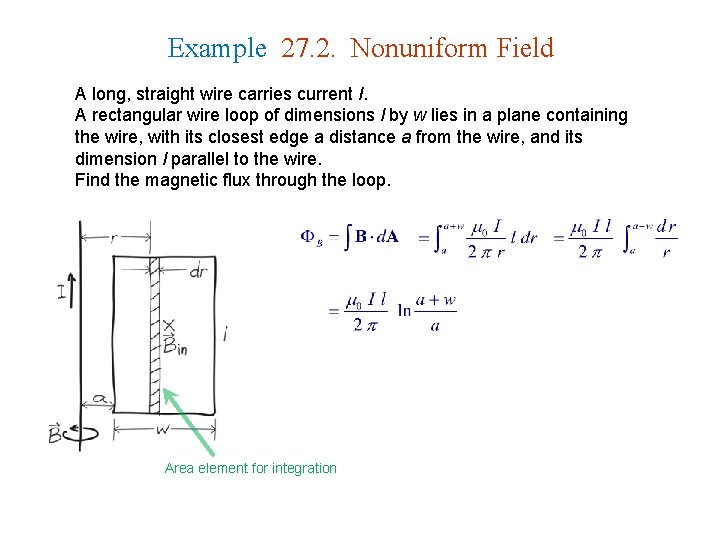 Example 27. 2. Nonuniform Field A long, straight wire carries current I. A rectangular