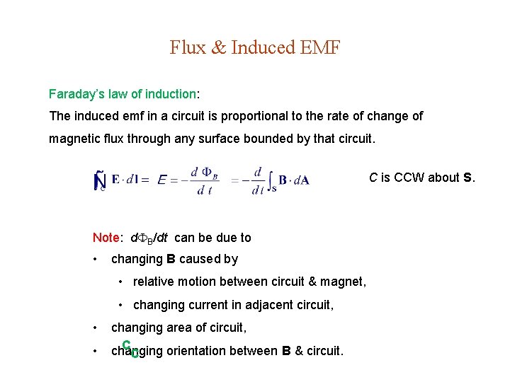 Flux & Induced EMF Faraday’s law of induction: The induced emf in a circuit