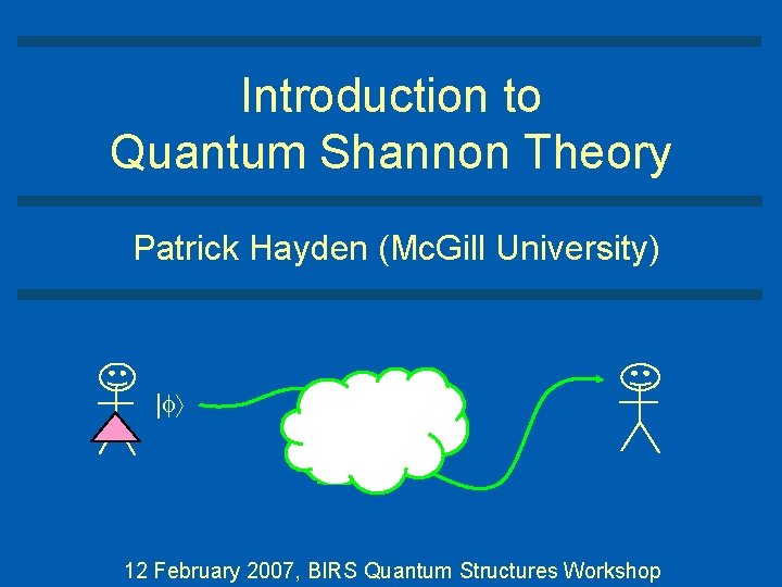 Introduction to Quantum Shannon Theory Patrick Hayden (Mc. Gill University) | 12 February 2007,