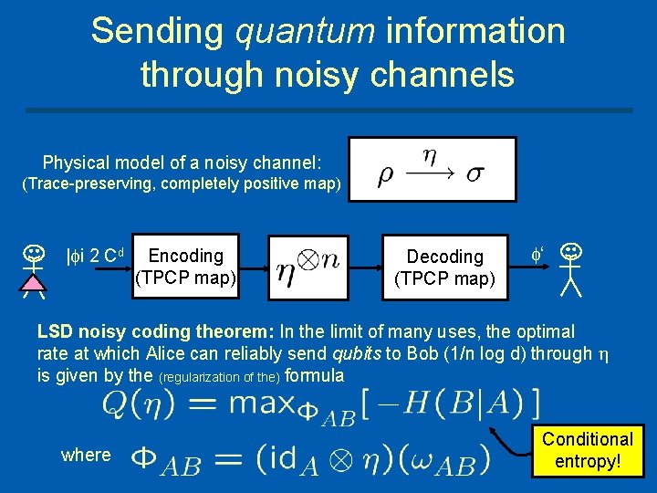 Sending quantum information through noisy channels Physical model of a noisy channel: (Trace preserving,