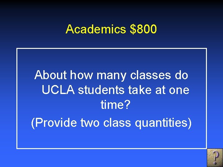 Academics $800 About how many classes do UCLA students take at one time? (Provide