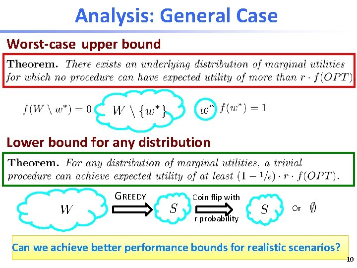 Analysis: General Case Worst-case upper bound Lower bound for any distribution GREEDY Coin flip