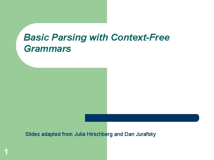 Basic Parsing with Context-Free Grammars Slides adapted from Julia Hirschberg and Dan Jurafsky 1