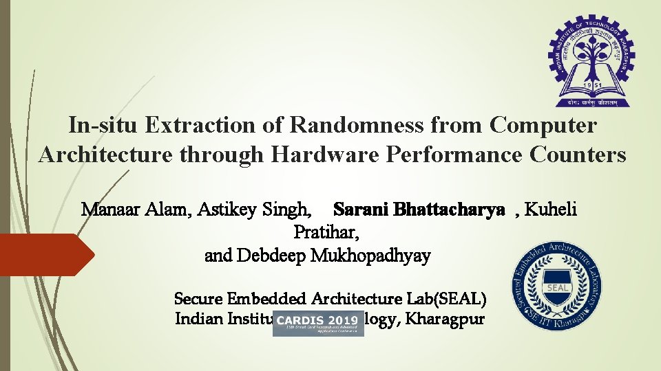 In-situ Extraction of Randomness from Computer Architecture through Hardware Performance Counters Manaar Alam, Astikey