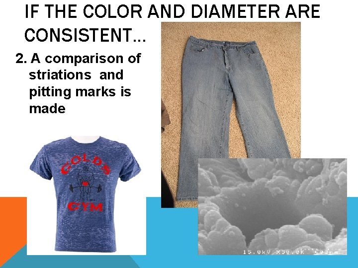 IF THE COLOR AND DIAMETER ARE CONSISTENT… 2. A comparison of striations and pitting