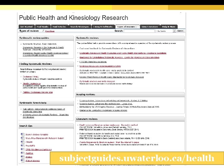 subjectguides. uwaterloo. ca/health 