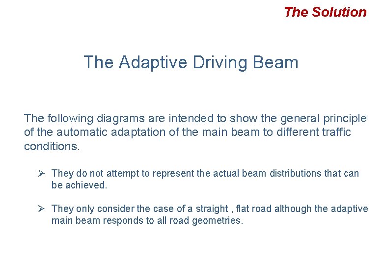 The Solution The Adaptive Driving Beam The following diagrams are intended to show the
