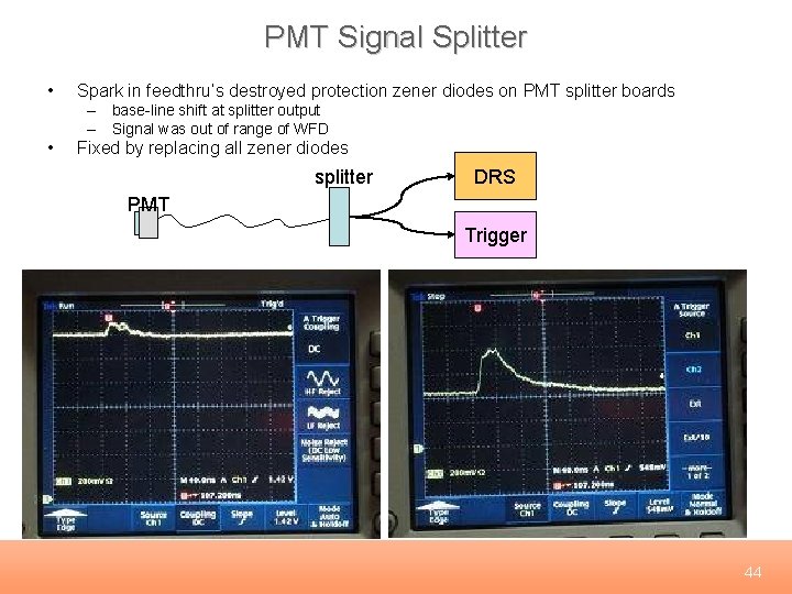 PMT Signal Splitter • Spark in feedthru’s destroyed protection zener diodes on PMT splitter