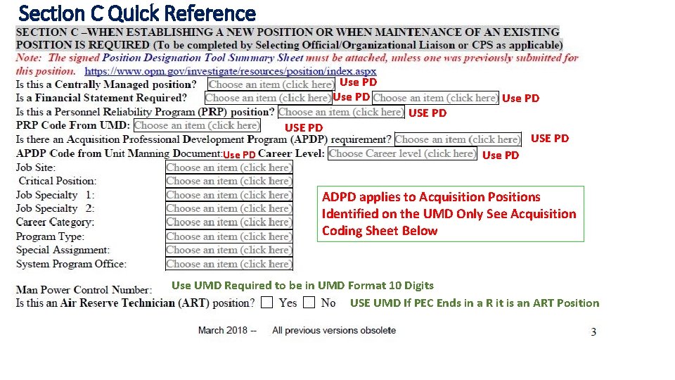 Section C Quick Reference Use PD USE PD Use PD ADPD applies to Acquisition Section C Quick Reference Use PD USE PD Use PD ADPD applies to Acquisition