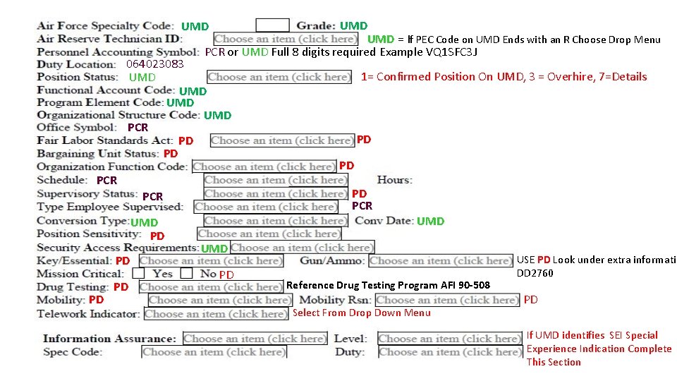 UMD = If PEC Code on UMD Ends with an R Choose Drop Menu UMD = If PEC Code on UMD Ends with an R Choose Drop Menu