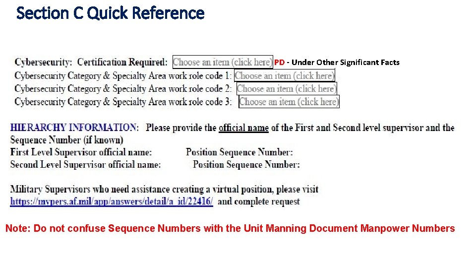 Section C Quick Reference PD - Under Other Significant Facts Note: Do not confuse Section C Quick Reference PD - Under Other Significant Facts Note: Do not confuse