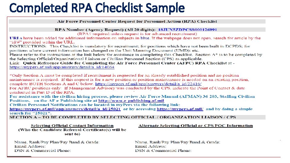 Completed RPA Checklist Sample Completed RPA Checklist Sample