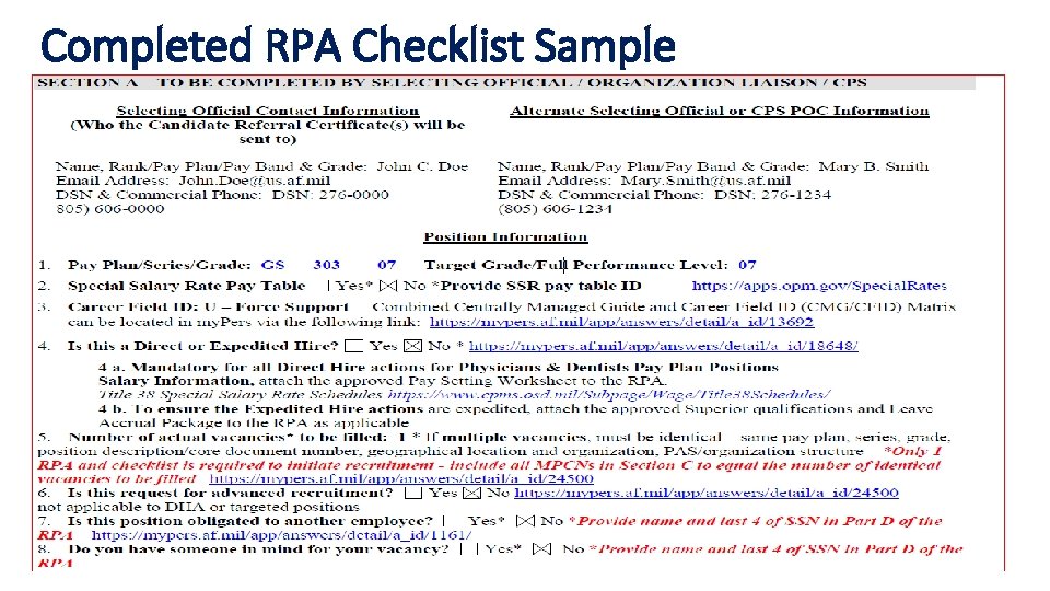 Completed RPA Checklist Sample Completed RPA Checklist Sample
