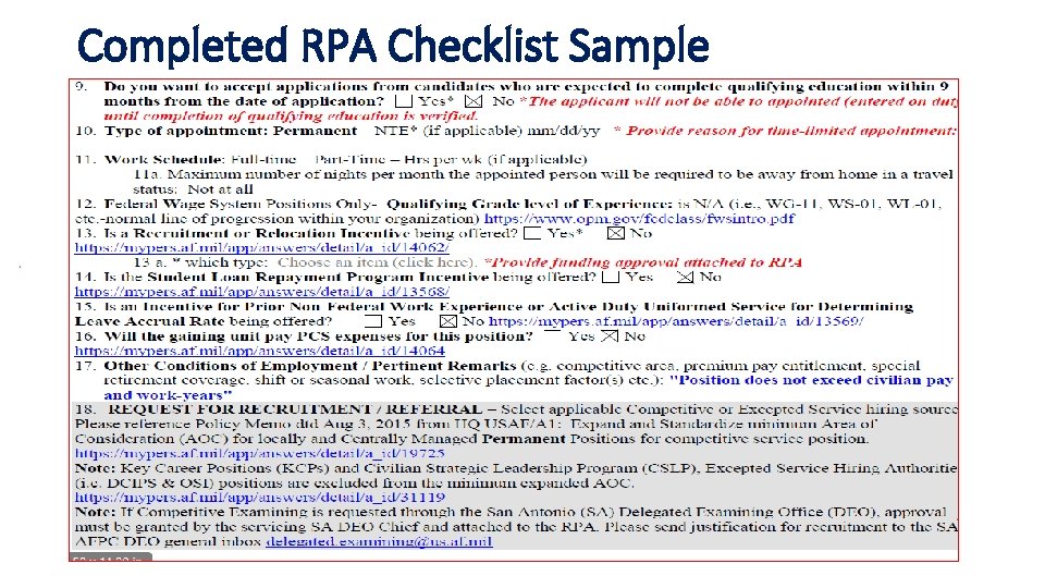 Completed RPA Checklist Sample Completed RPA Checklist Sample