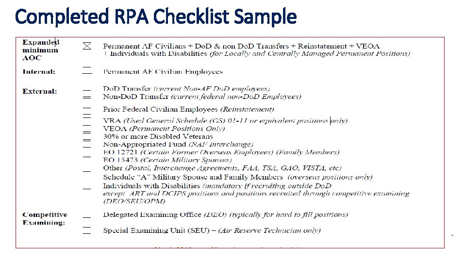 Completed RPA Checklist Sample Completed RPA Checklist Sample