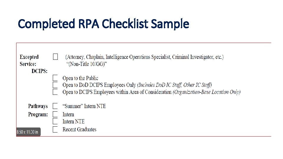Completed RPA Checklist Sample Completed RPA Checklist Sample