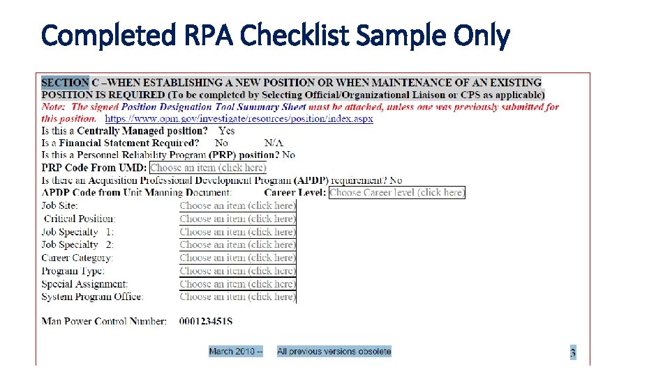 Completed RPA Checklist Sample Only Completed RPA Checklist Sample Only