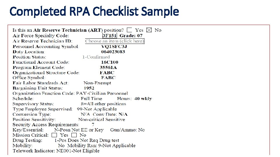 Completed RPA Checklist Sample Completed RPA Checklist Sample