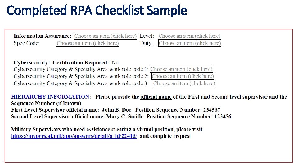 Completed RPA Checklist Sample Completed RPA Checklist Sample