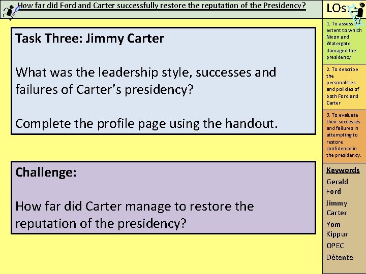 How far did Ford and Carter successfully restore the reputation of the Presidency? Task