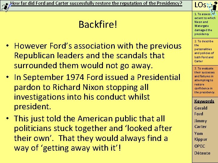 How far did Ford and Carter successfully restore the reputation of the Presidency? Backfire!