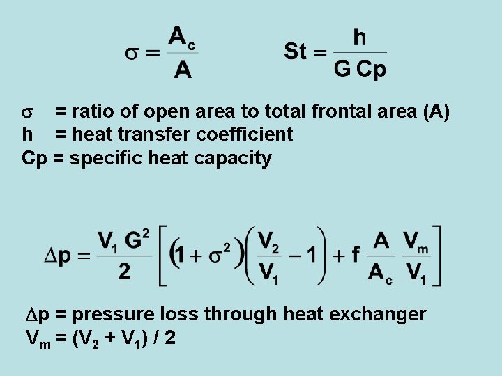  = ratio of open area to total frontal area (A) h = heat