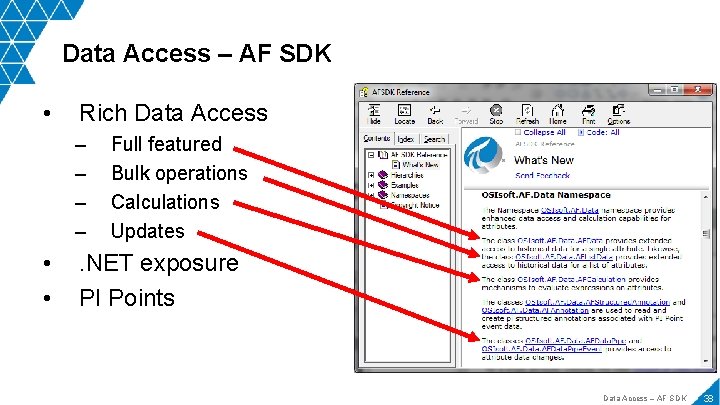 Data Access – AF SDK • Rich Data Access – – • • Full