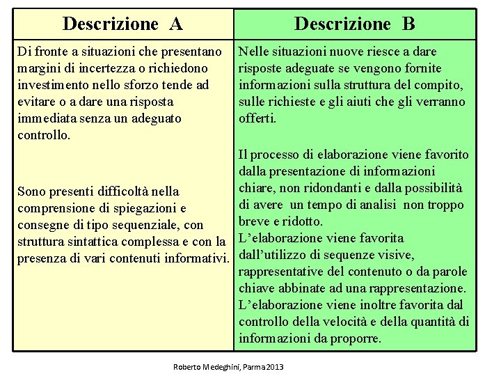 Descrizione A Descrizione B Di fronte a situazioni che presentano margini di incertezza o
