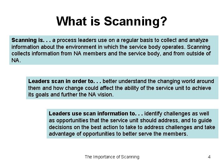 What is Scanning? Scanning is. . . a process leaders use on a regular
