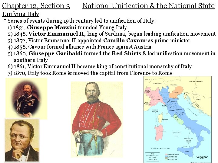 Chapter 12, Section 3 National Unification & the National State Unifying Italy * Series