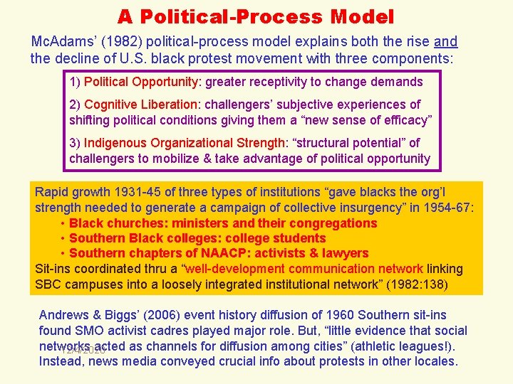 A Political-Process Model Mc. Adams’ (1982) political-process model explains both the rise and the