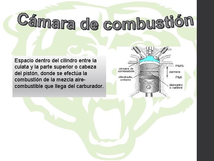 Espacio dentro del cilindro entre la culata y la parte superior o cabeza del