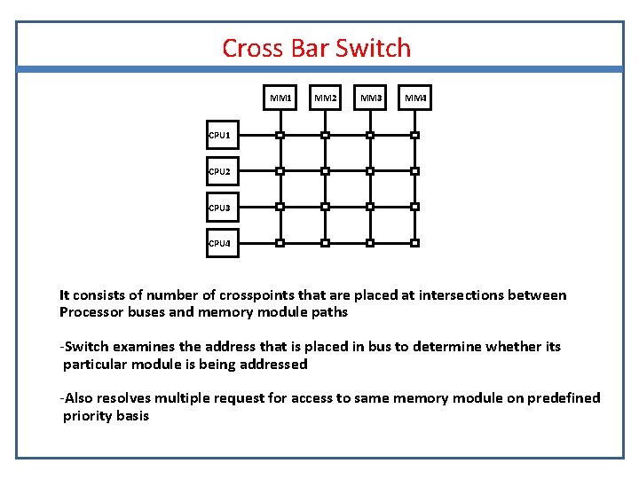 Cross Bar Switch MM 1 MM 2 MM 3 MM 4 CPU 1 CPU